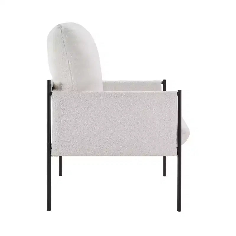 Upholstered Accent Reading Chair with Removable Cushion & Wooden Armrests – White