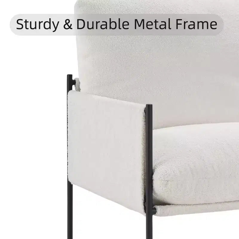 Upholstered Accent Reading Chair with Removable Cushion & Wooden Armrests – White