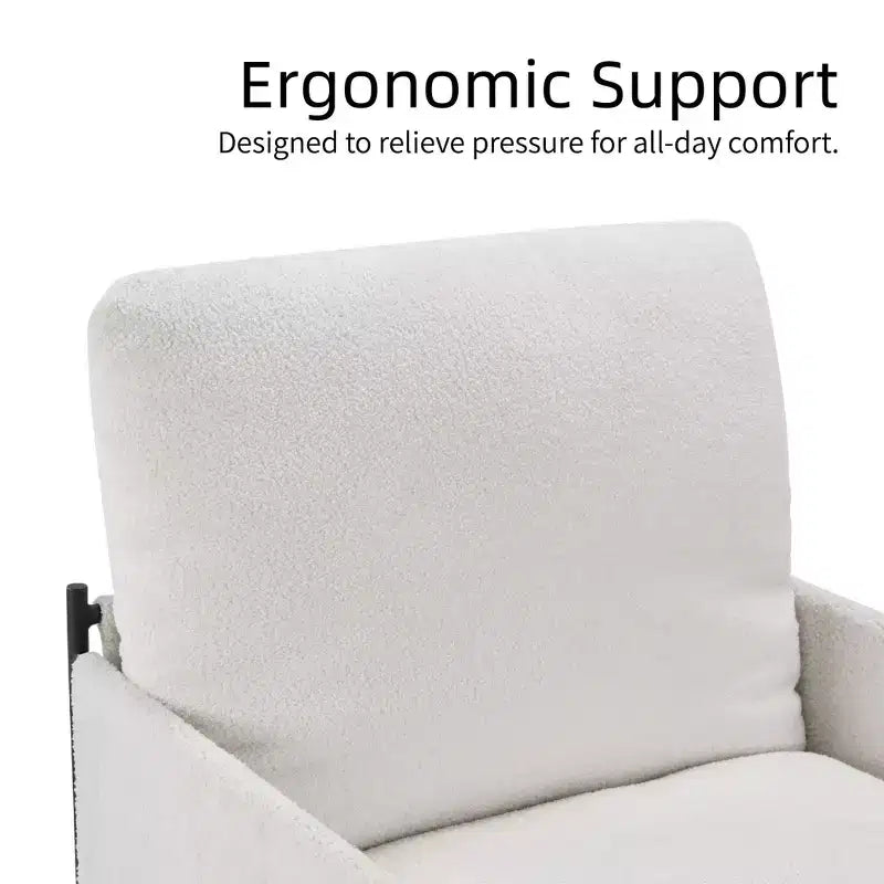 Upholstered Accent Reading Chair with Removable Cushion & Wooden Armrests – White