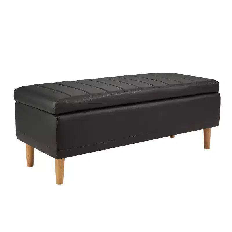 44in PU Leather Storage Ottoman Bench with Hidden Compartment & Shoe Shelf – Black
