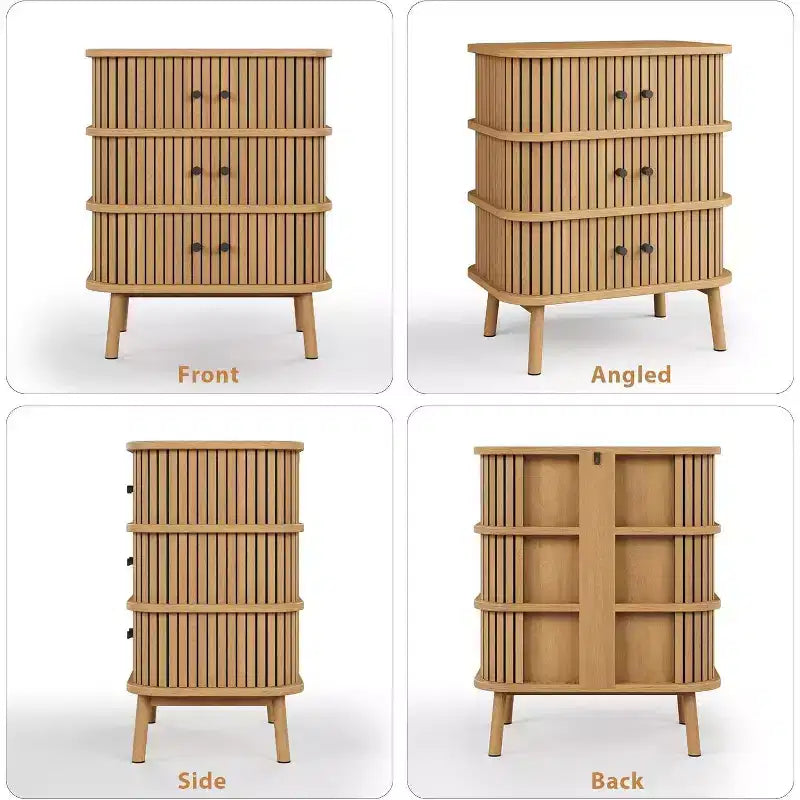 Mid Century Wicker 3-Drawer Dresser – Natural Chest with Black Handles & Wood Legs