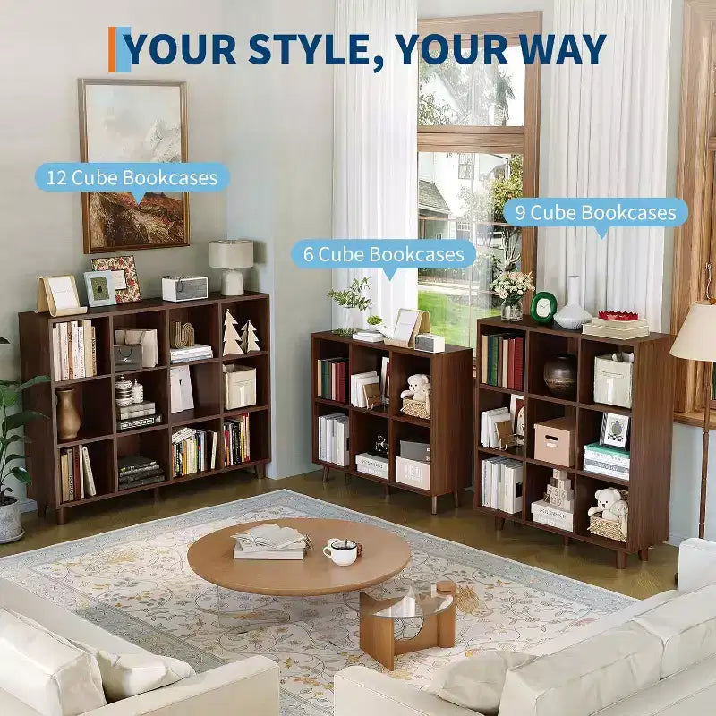 Freestanding Open Cube Bookshelf with Leg Base – Modern Display & Storage Shelf