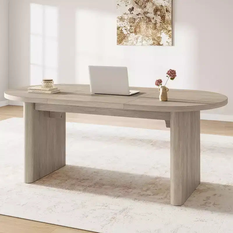 Modern Wooden Dining Table & Office Desk – Thickened Desktop, Heavy-Duty Base, Seats 6