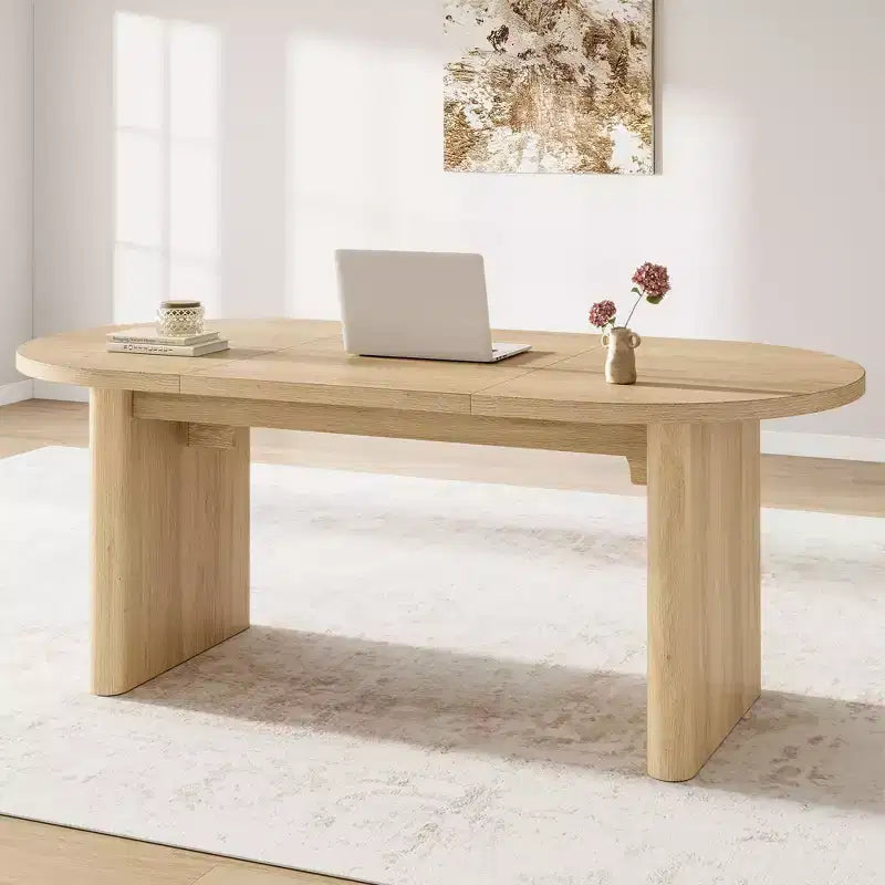 Modern Wooden Dining Table & Office Desk – Thickened Desktop, Heavy-Duty Base, Seats 6
