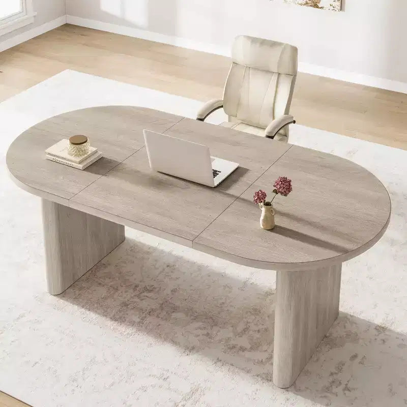 Modern Wooden Dining Table & Office Desk – Thickened Desktop, Heavy-Duty Base, Seats 6