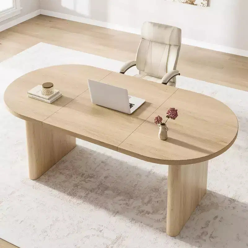 Modern Wooden Dining Table & Office Desk – Thickened Desktop, Heavy-Duty Base, Seats 6