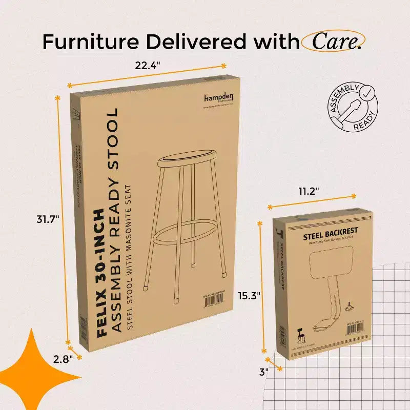 30in Steel Counter Stool with Low Backrest & Welded Footrest – Black, Round Masonite Seat