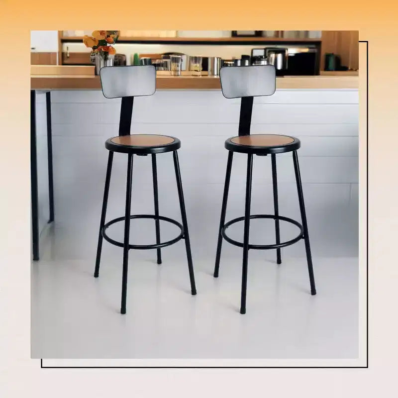 30in Steel Counter Stool with Low Backrest & Welded Footrest – Black, Round Masonite Seat