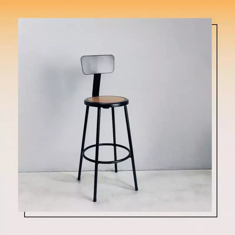 30in Steel Counter Stool with Low Backrest & Welded Footrest – Black, Round Masonite Seat