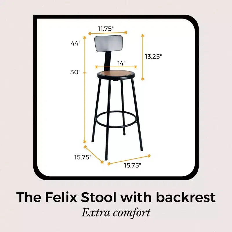 30in Steel Counter Stool with Low Backrest & Welded Footrest – Black, Round Masonite Seat