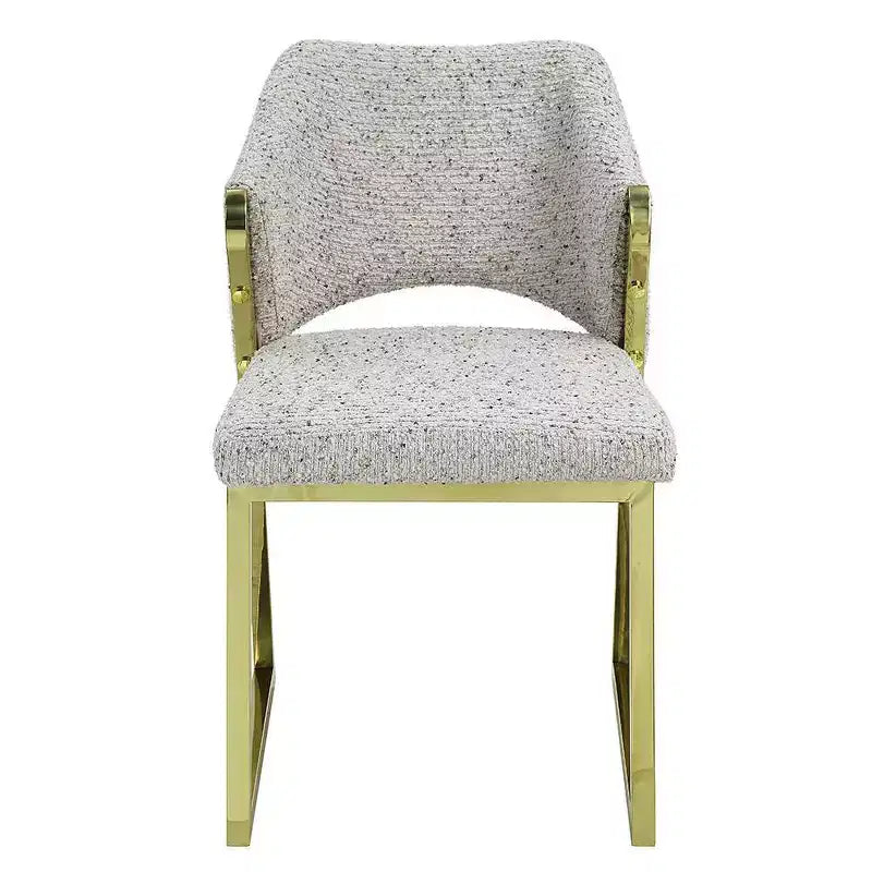 Upholstered Dining Chair in Teddy Faux Shearling with Mirrored Gold Stainless Steel Legs