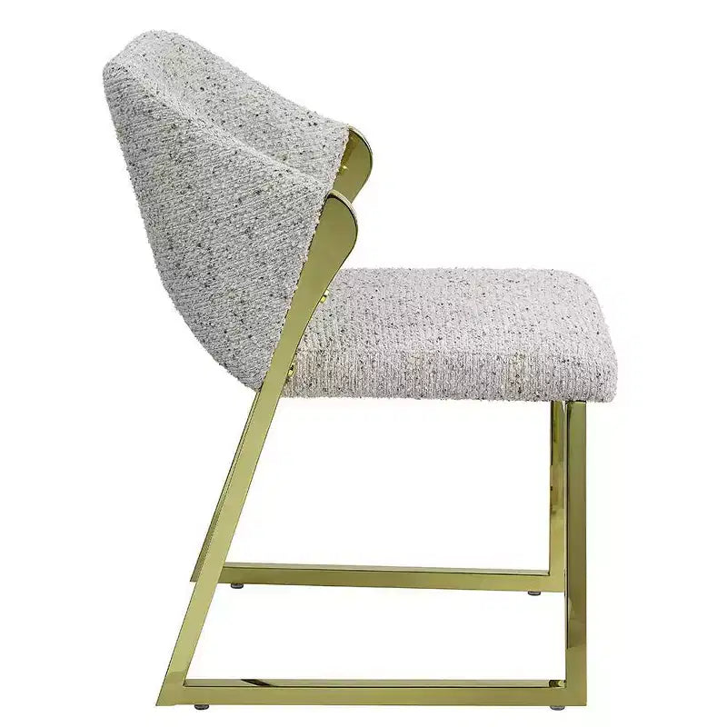 Upholstered Dining Chair in Teddy Faux Shearling with Mirrored Gold Stainless Steel Legs