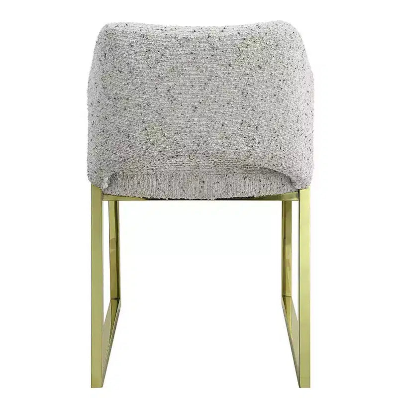 Upholstered Dining Chair in Teddy Faux Shearling with Mirrored Gold Stainless Steel Legs