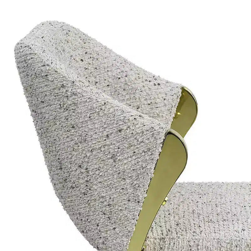 Upholstered Dining Chair in Teddy Faux Shearling with Mirrored Gold Stainless Steel Legs