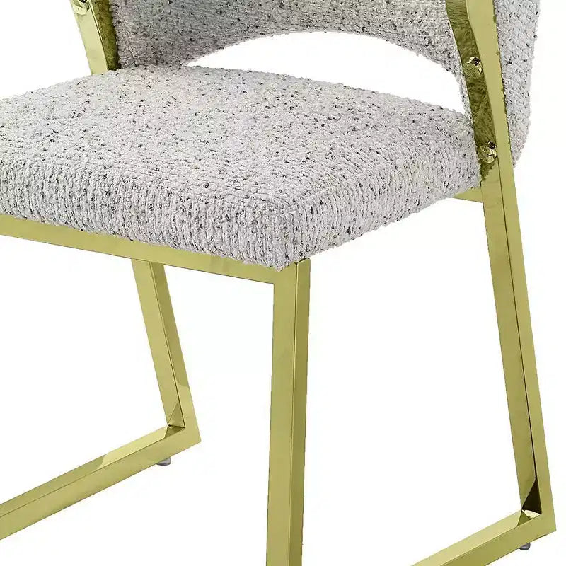 Upholstered Dining Chair in Teddy Faux Shearling with Mirrored Gold Stainless Steel Legs