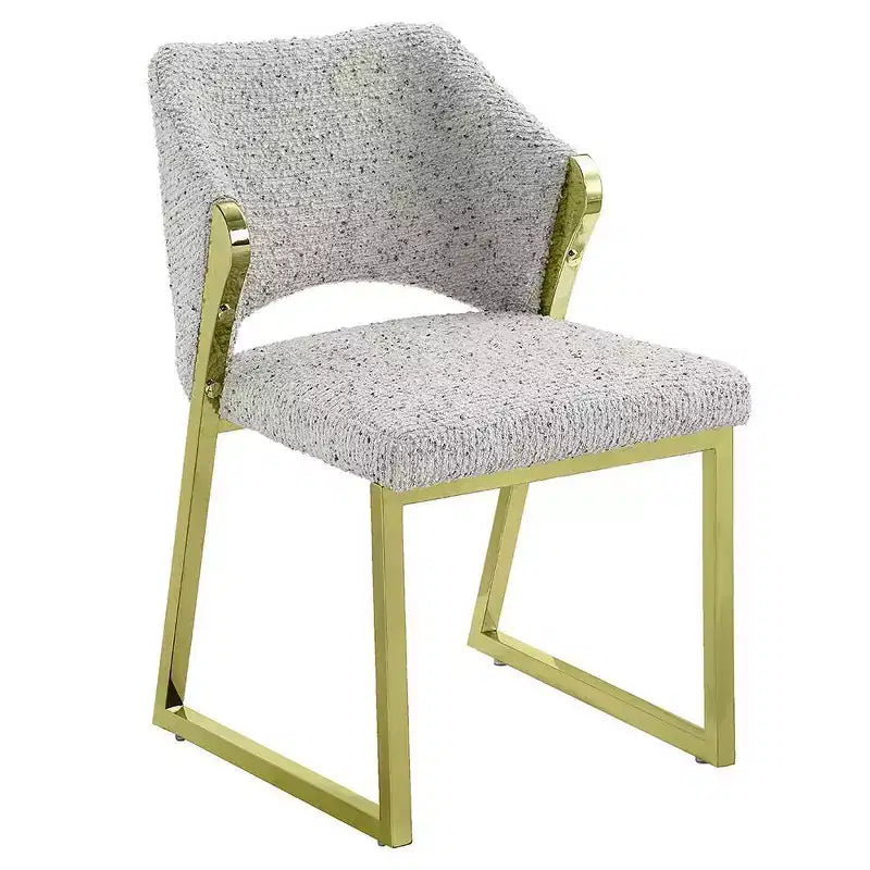 Upholstered Dining Chair in Teddy Faux Shearling with Mirrored Gold Stainless Steel Legs