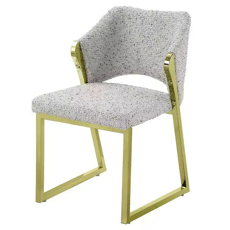 Upholstered Dining Chair in Teddy Faux Shearling with Mirrored Gold Stainless Steel Legs