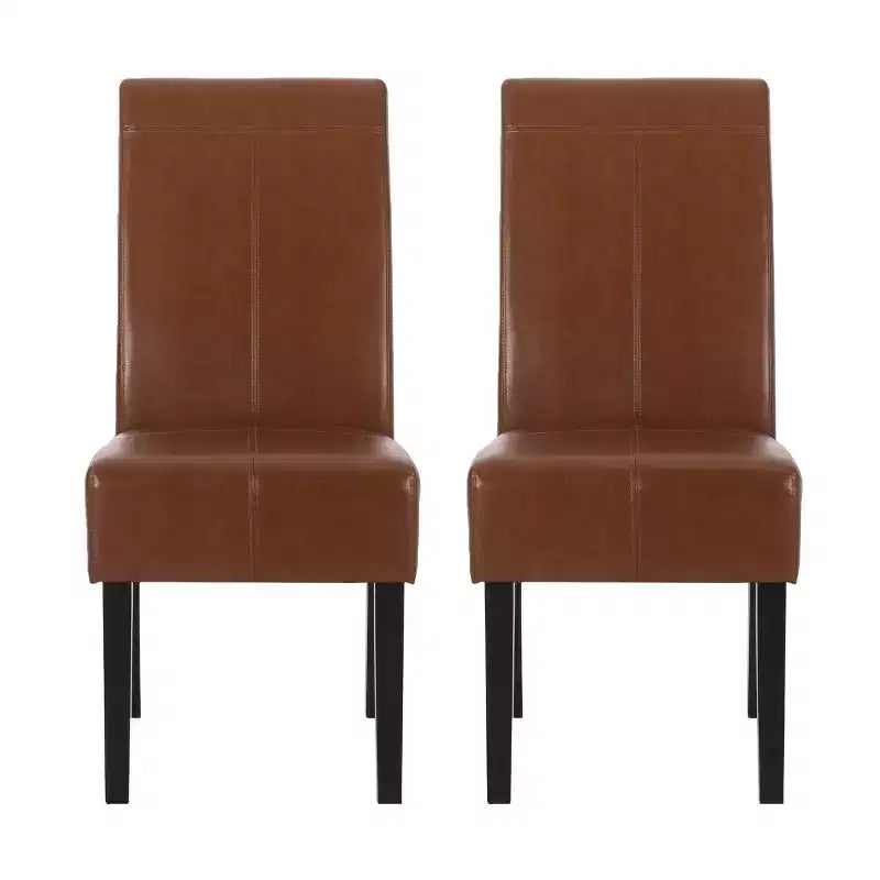 Set of 2 Upholstered Faux Leather Dining Chairs with T-Stitch Design & Wood Legs