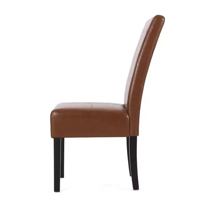 Set of 2 Upholstered Faux Leather Dining Chairs with T-Stitch Design & Wood Legs