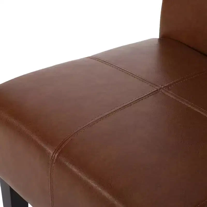 Set of 2 Upholstered Faux Leather Dining Chairs with T-Stitch Design & Wood Legs