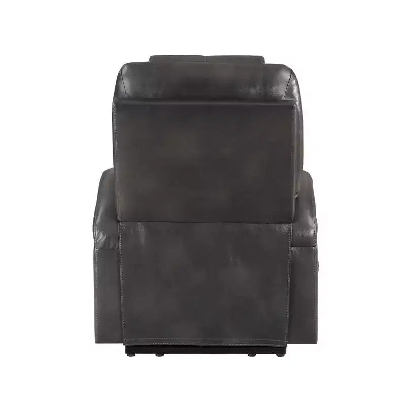 Power Lift Recliner Sofa in Gunmetal Leather Aire – Pocket Coil, 2 Cup Holders