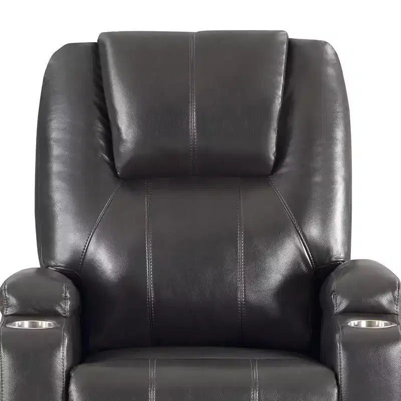 Power Lift Recliner Sofa in Gunmetal Leather Aire – Pocket Coil, 2 Cup Holders