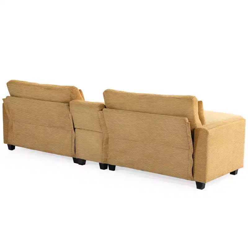 Hyleory 112'' Corduroy Sectional Sofa Bench with two ottomans and Storage side table living room