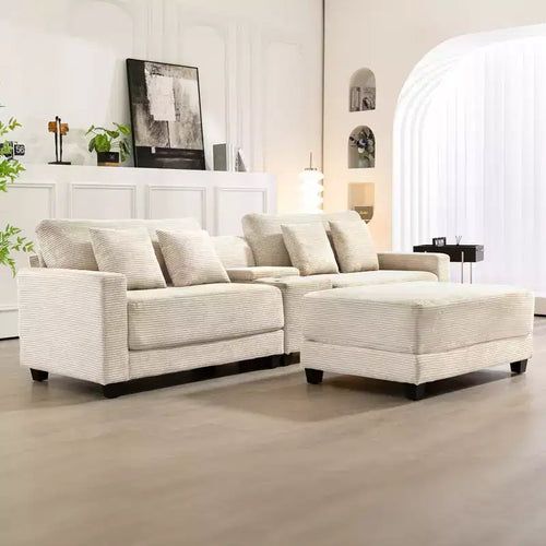 Divano componibile a 3 pezzi in velluto a coste da 112'' con pouf per soggiorno