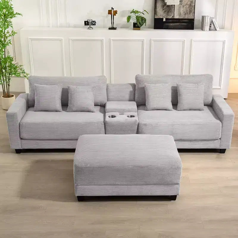 Hyleory 3 - Piece 112'' Corduroy Sectional Sofa with ottoman for living room
