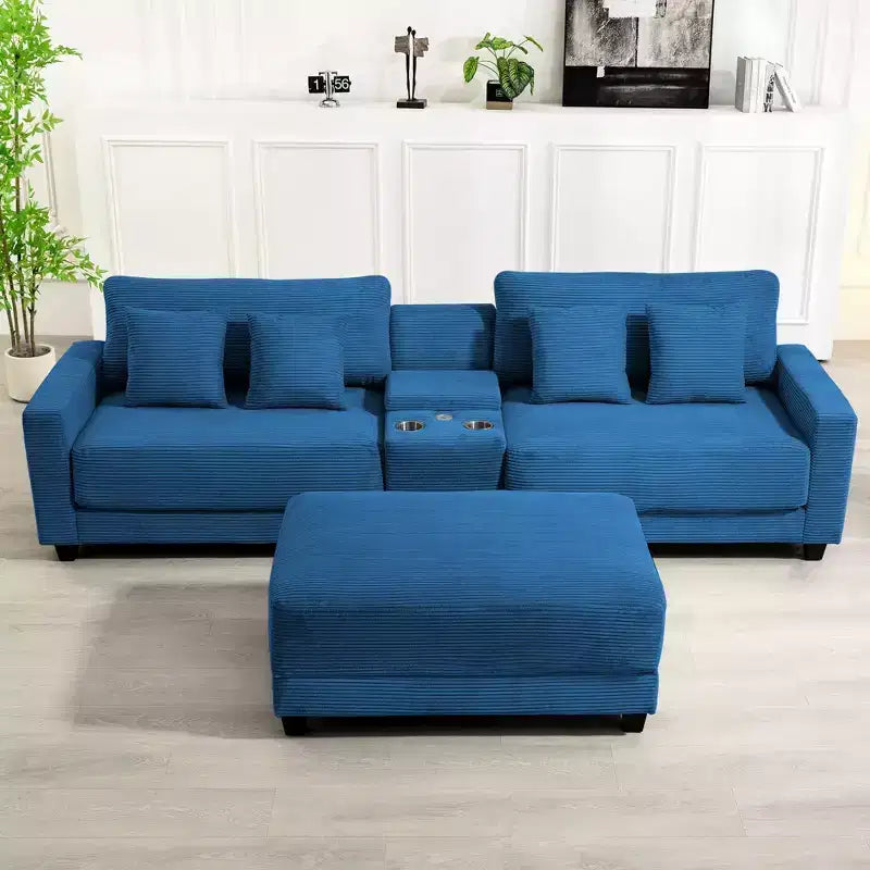 Hyleory 3 - Piece 112'' Corduroy Sectional Sofa with ottoman for living room