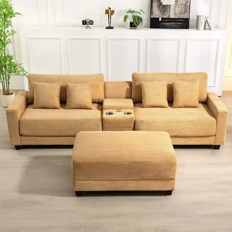 Hyleory 3 - Piece 112'' Corduroy Sectional Sofa with ottoman for living room