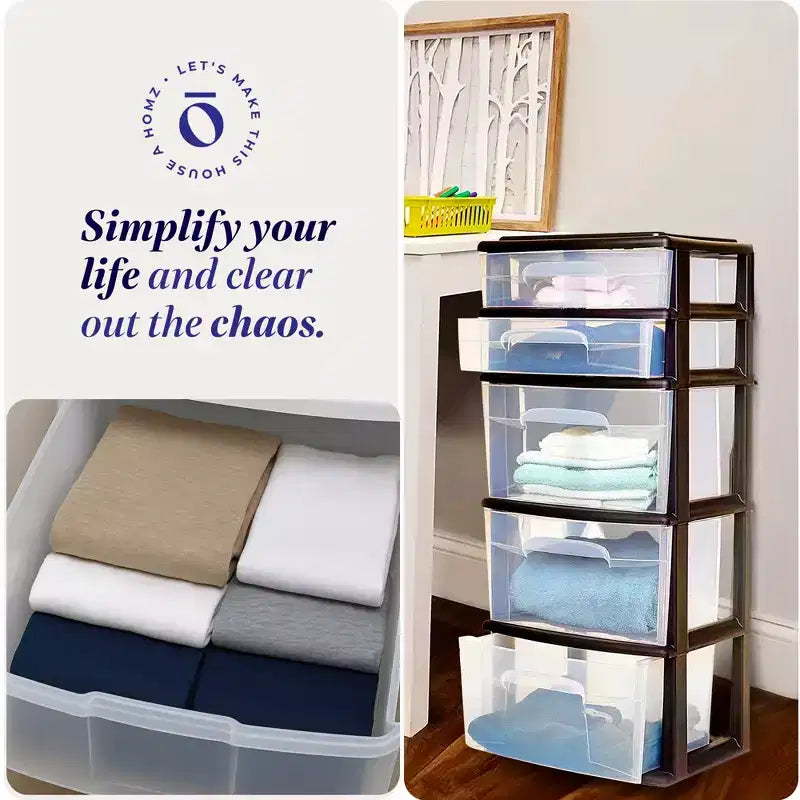 Homz Plastic 5 Clear Drawer Medium Home Storage Container Tower