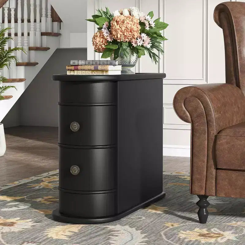 Tribesigns Solid Wood End Table, 2-drawer Side Table, Slim Chairside Table, Narrow Nightstand, No Assembly Required