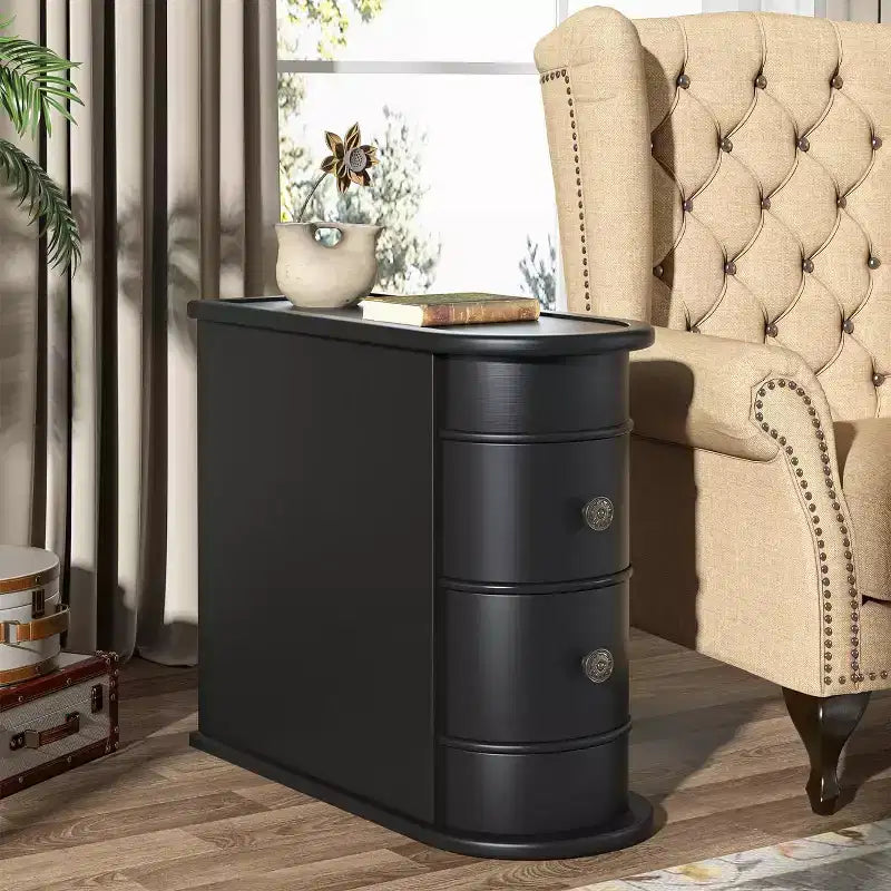 Tribesigns Solid Wood End Table, 2-drawer Side Table, Slim Chairside Table, Narrow Nightstand, No Assembly Required
