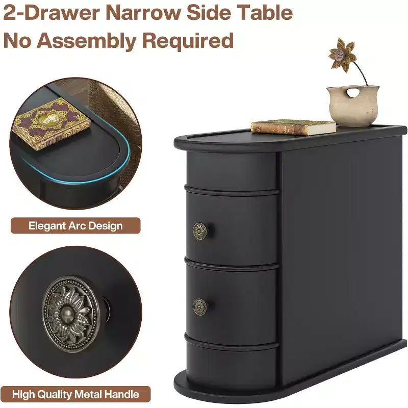 Tribesigns Solid Wood End Table, 2-drawer Side Table, Slim Chairside Table, Narrow Nightstand, No Assembly Required