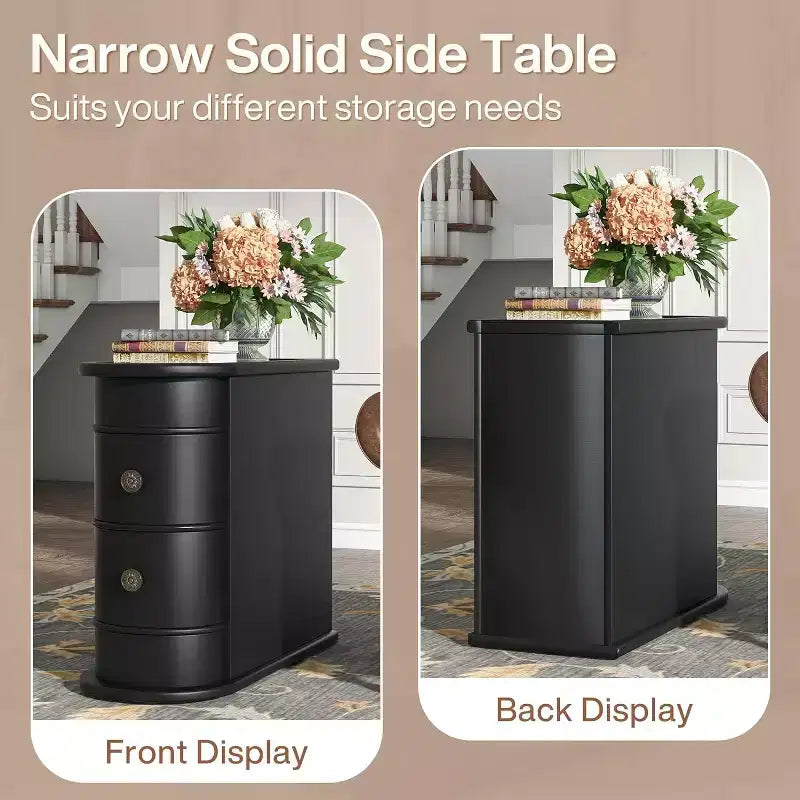 Tribesigns Solid Wood End Table, 2-drawer Side Table, Slim Chairside Table, Narrow Nightstand, No Assembly Required