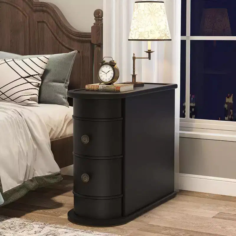 Tribesigns Solid Wood End Table, 2-drawer Side Table, Slim Chairside Table, Narrow Nightstand, No Assembly Required