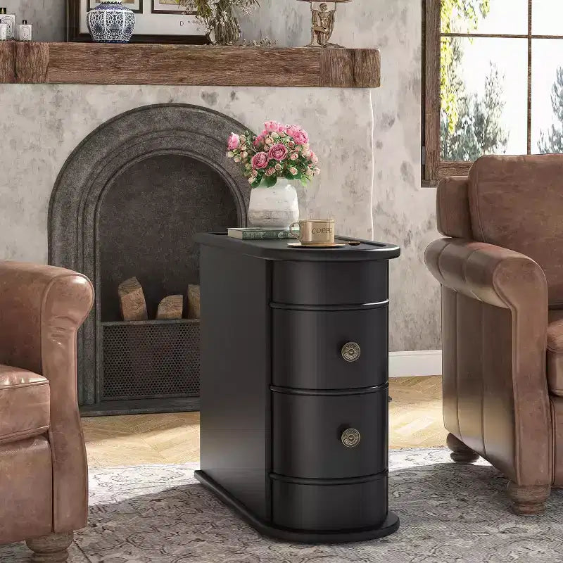 Tribesigns Solid Wood End Table, 2-drawer Side Table, Slim Chairside Table, Narrow Nightstand, No Assembly Required