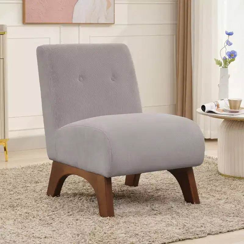 Hyleory Corduroy Upholstered Living Room Chair with Wood Legs, Modern Slipper Side Chair, Reading Chair for Living Room, Bedroom, Office, Small Space