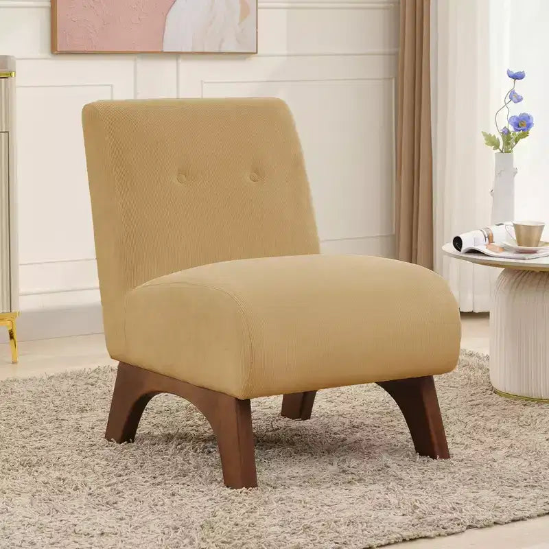 Hyleory Corduroy Upholstered Living Room Chair with Wood Legs, Modern Slipper Side Chair, Reading Chair for Living Room, Bedroom, Office, Small Space