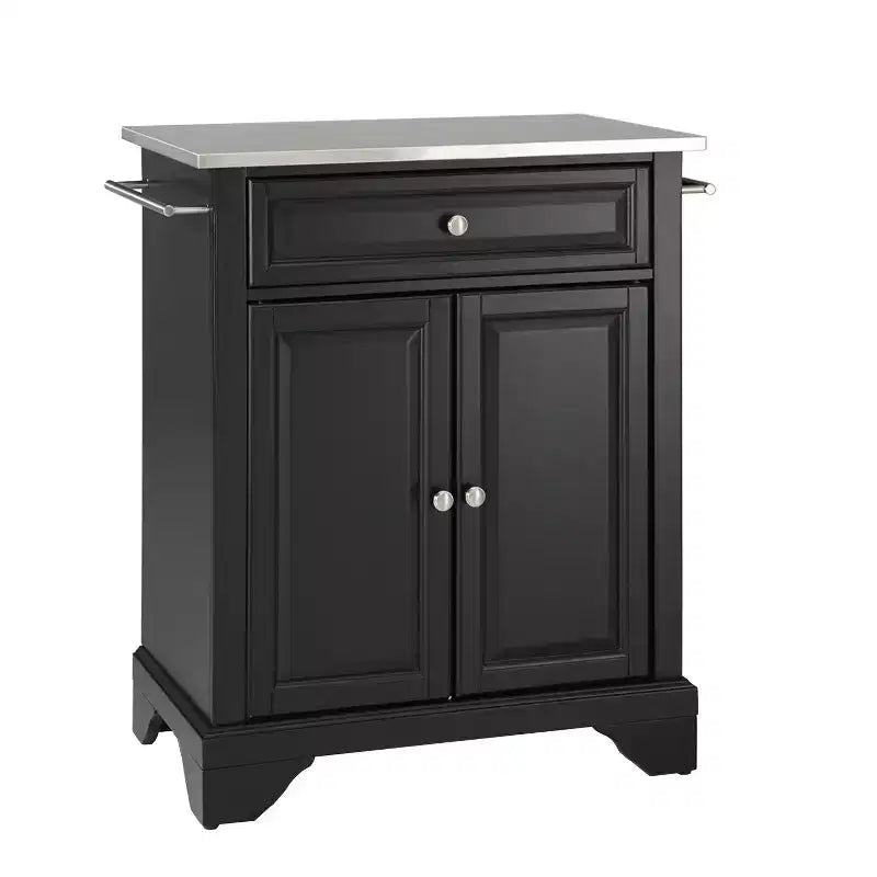 Portable Kitchen Island Cart with Stainless Steel Top, 2 Doors, 1 Drawer & Locking Wheels