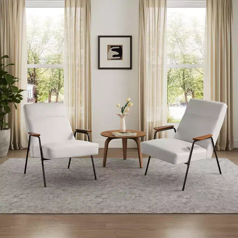 Upholstered Flannel Lounge Chair with Armrest & 120° Tilt – Ergonomic, White, 29.72"W