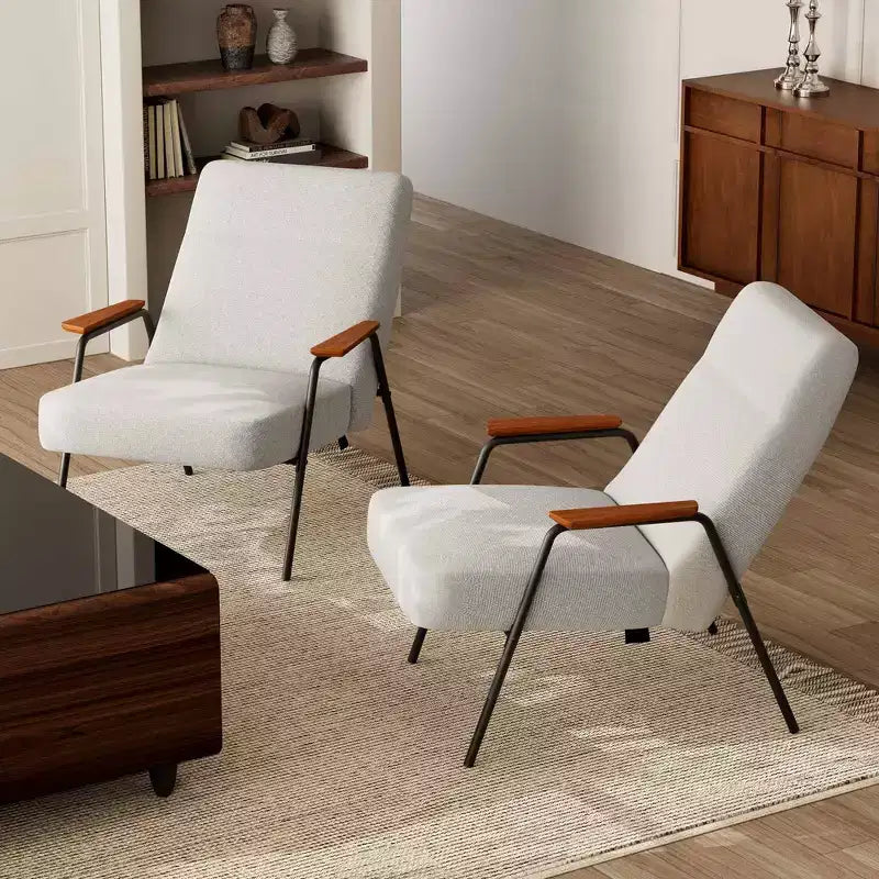 Upholstered Flannel Lounge Chair with Armrest & 120° Tilt – Ergonomic, White, 29.72"W