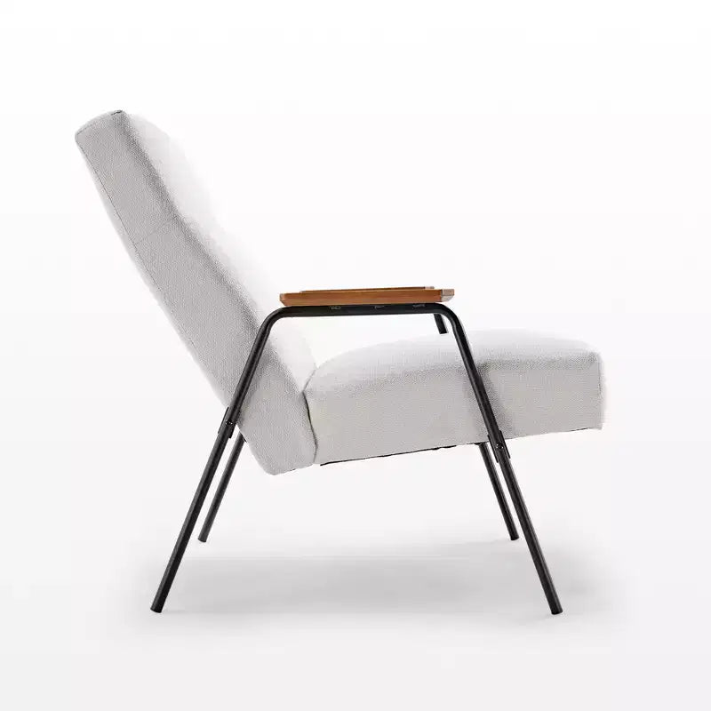 Upholstered Flannel Lounge Chair with Armrest & 120° Tilt – Ergonomic, White, 29.72"W