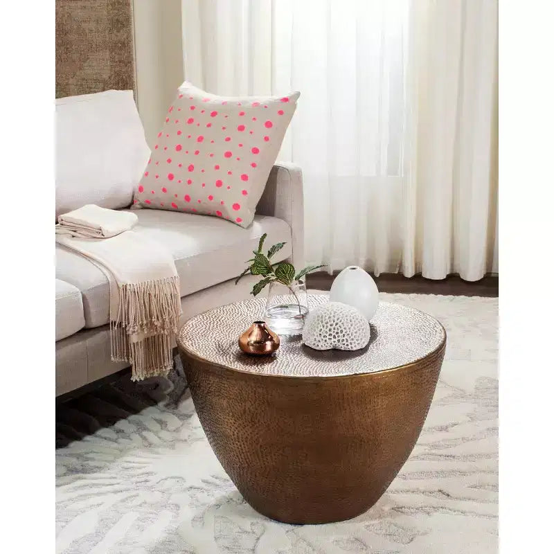Round Moroccan-Style Aluminum Coffee Table – Multicolor, Black Finish, Indoor