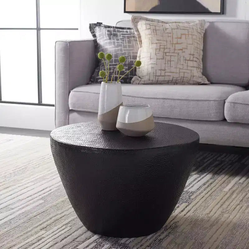 Round Moroccan-Style Aluminum Coffee Table – Multicolor, Black Finish, Indoor