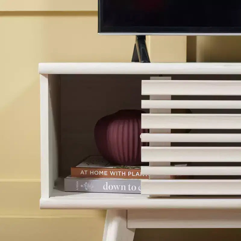 1-Door 2-Shelf Media Stand with Adjustable Shelves & Cable Management – Walnut, Fits 50in TV