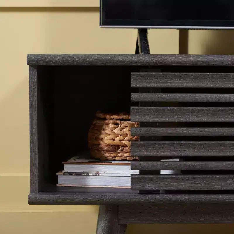 1-Door 2-Shelf Media Stand with Adjustable Shelves & Cable Management – Walnut, Fits 50in TV