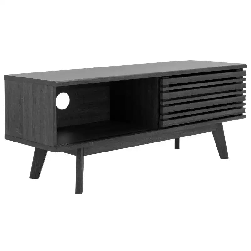 1-Door 2-Shelf Media Stand with Adjustable Shelves & Cable Management – Walnut, Fits 50in TV