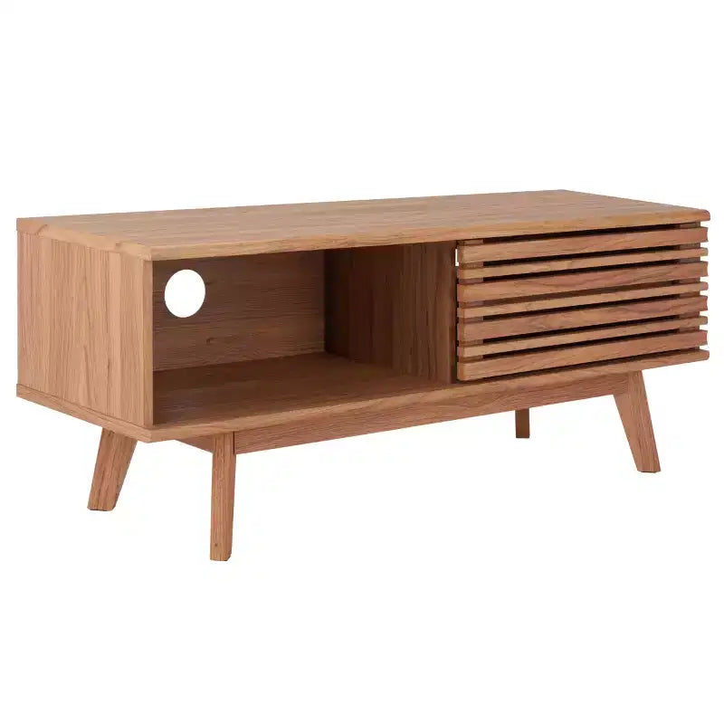 1-Door 2-Shelf Media Stand with Adjustable Shelves & Cable Management – Walnut, Fits 50in TV